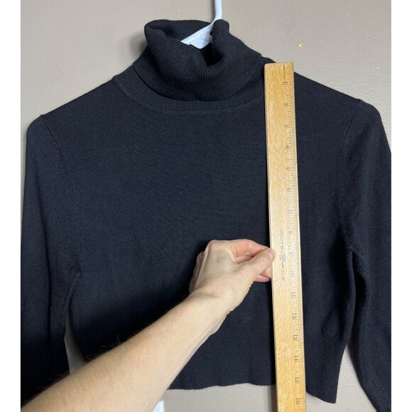 XXI Crop Turtleneck Sweater Black 3/4 Sleeve Coquette Marilyn Stretch Womens M - Picture 3 of 9
